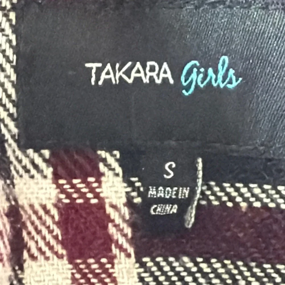 TAKARA Girls Plaid Hooded Vest Black Red White Fringe Size S